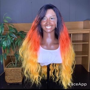 New Luxury 28inch Navy Blue/Yellow/Red Synthetic Lace Front Wig